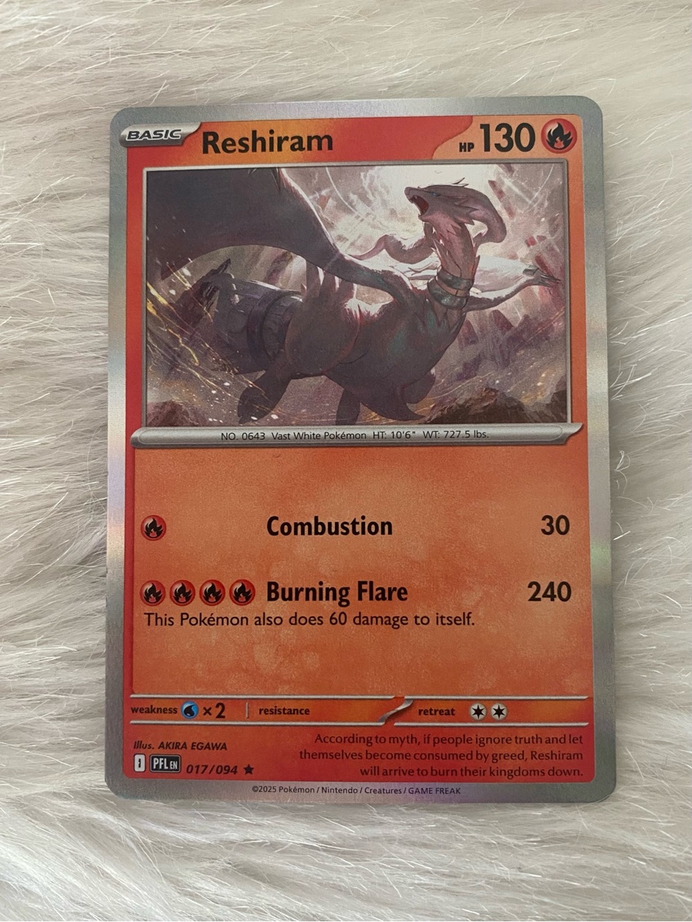 Reshiram Holo Pokémon Card Phantasmal Flames 017/094